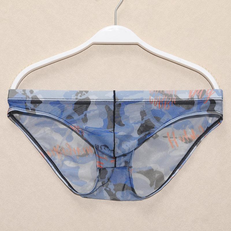 New Men's Mesh Breathable Underwear Triangle Pants Sexy Low Waist Printed Underwear