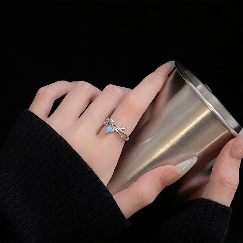 Sea Blue Enamel Fish-Shaped Open Ring Love Fashion High Personality Exquisite Mori Elegant Ring Woman Adjustable opening