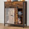 VASAGLE Armadio Contenitore, Credenza e Mobile TV, Mobile a Terra Autoportante con 1 Cassetto e Porta a Scomparsa Stile Rustico, Industriale, Marrone Rustico e Nero