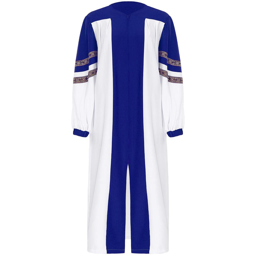 Damen Chorgewand Halloween Cosplay Themenparty Kostüm V-Ausschnitt Bestickte Streifen Langarm Colorblock Robe