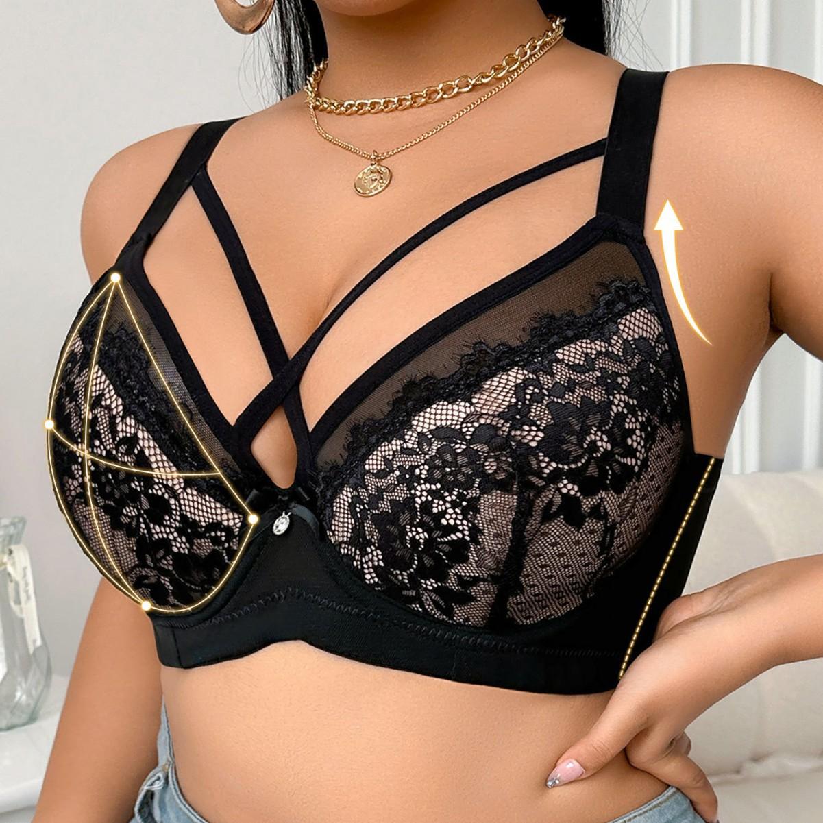 

Women s Sexy Push-Up Bra with Underwire and Front Cross Lace Embroidery 110F