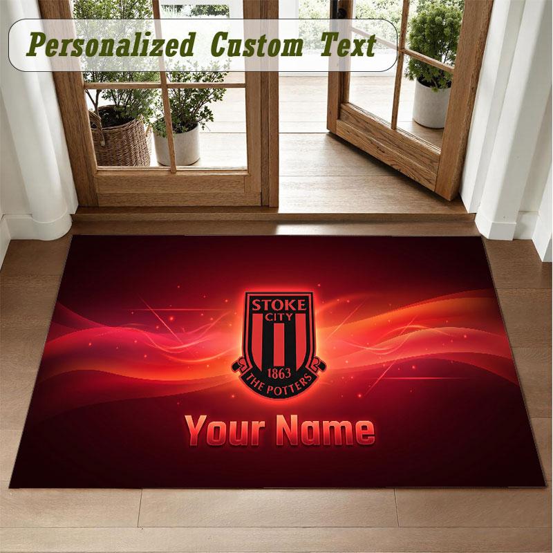 Crystal Velvet Square Rug Custom NameStoke City FC Pattern Non Slip Home Floor Decor Rug