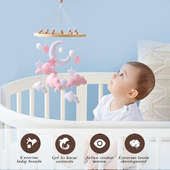 Baby Cloud Mobile for Crib Handmade Felt Nursery Decor with Stars Moon Soft Stroller Hanging Toy Gift for Boys Girls