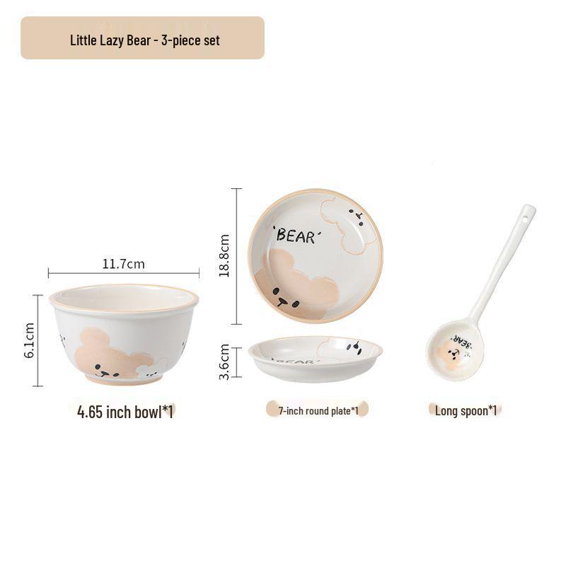Cute Cream Ceramic Bowl & Plate Set: Stylish Underglaze Tableware for Rice & Veggies