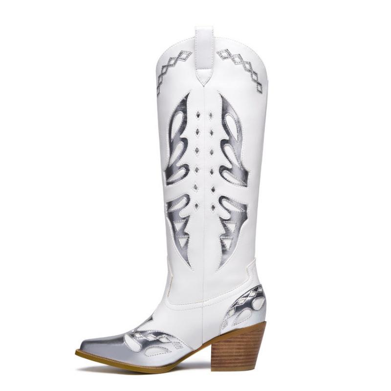 Nouvelles bottes Martin européennes et américaines pour femmes, bottes à talons hauts grandes tailles au-dessus du genou, bottes pour femmes à talon carré 2025, bottes en cuir pointues pour femmes