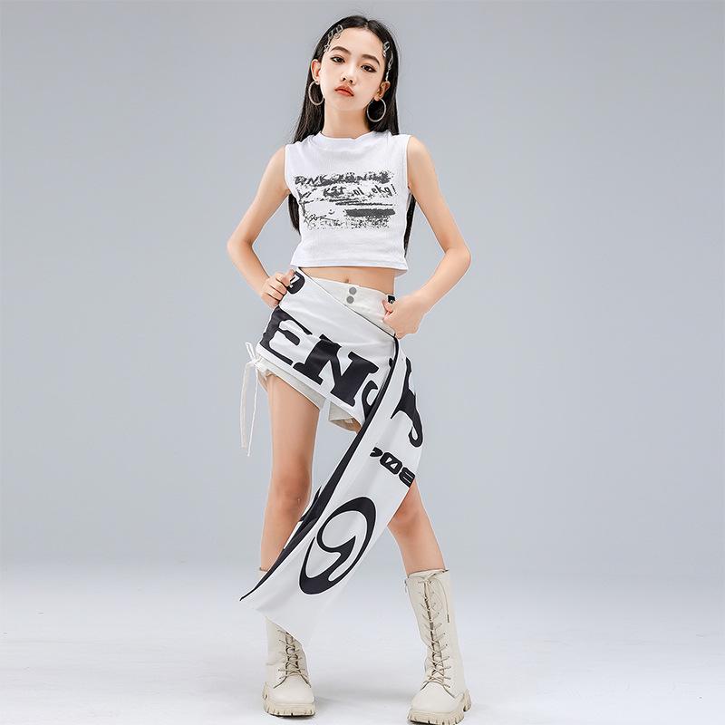 Girls' Jazz Dance Costume Set: 2025 Spring/Summer Sleeveless Crop Top & Waistband Shorts