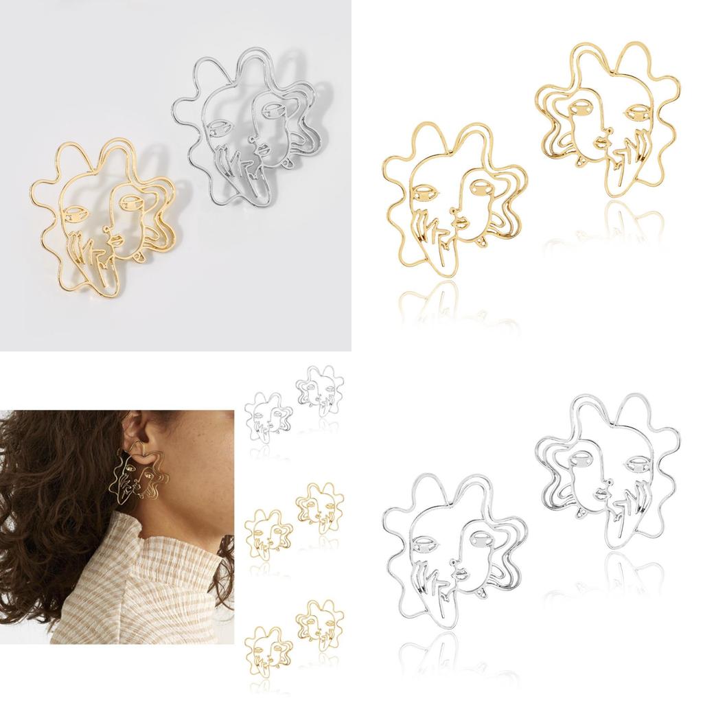 Face Trendy Alloy Earrings Fashionable Geometric Design Street Style Jewelry