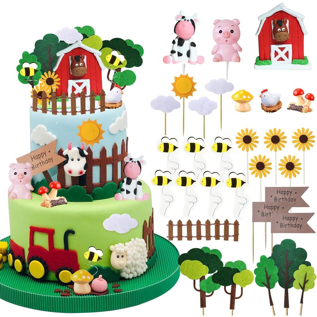 Farm Animal Cake Decoration Farm Animal Birthday Cake Topper Cow Cake Decoration for Farm Animal Baby Shower Birthday Party Deco