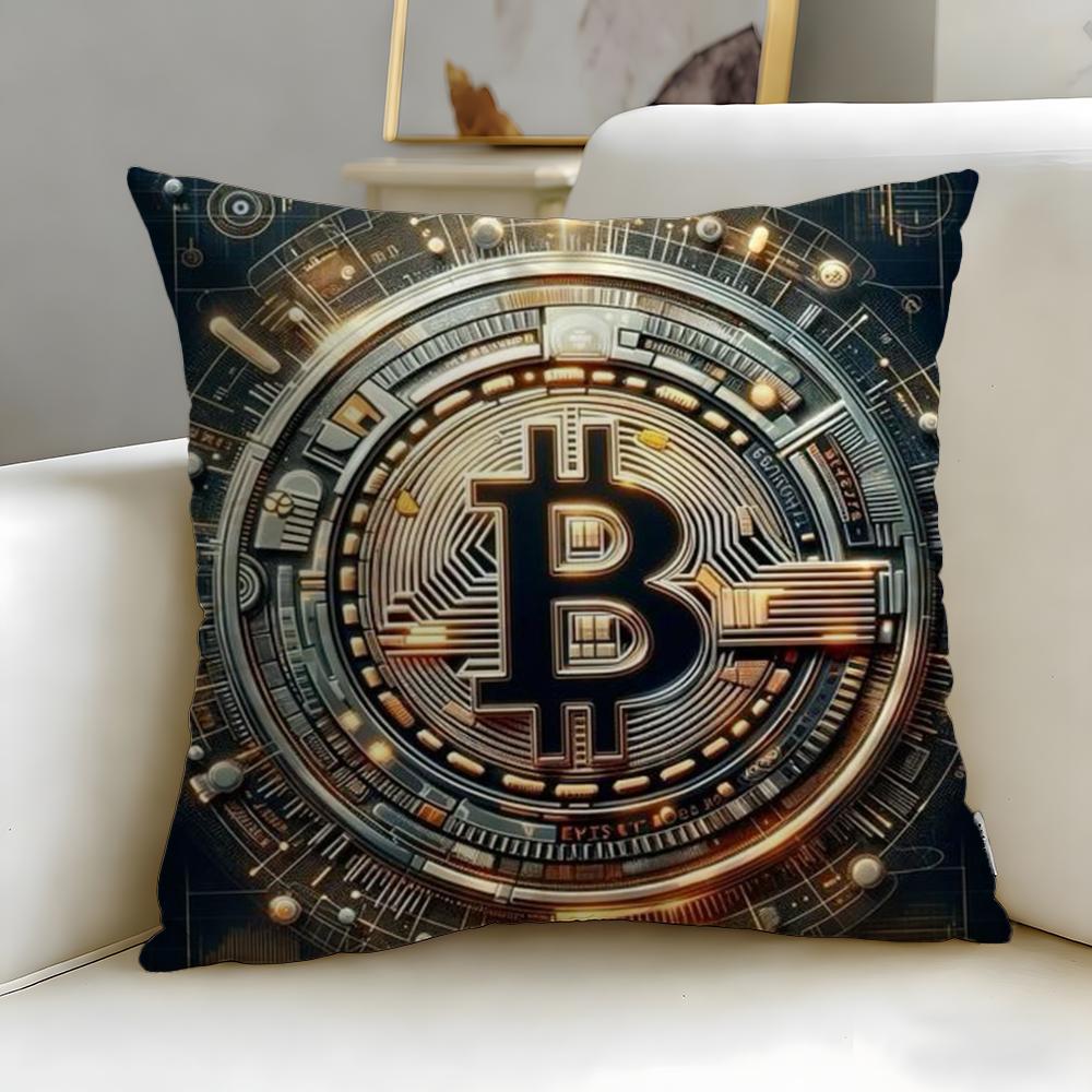 classic virtual currency Bitcoin Cushion Cover Soft  EasyWash Pillow Case  Versatile for Couch Bed Travel and Office