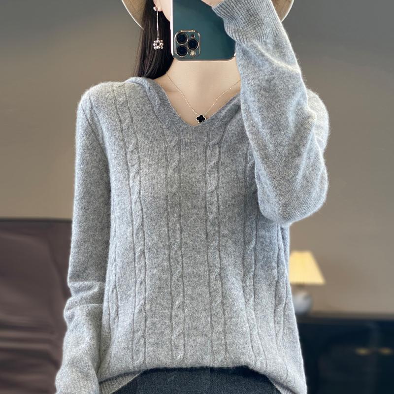 Women Knitted Hoodie 100% Wool Sweater MODERN NEW SAGA Winter Knitted Pullover Sweatshirt Soft Warm Wool Sweaters Jumper Knit Top