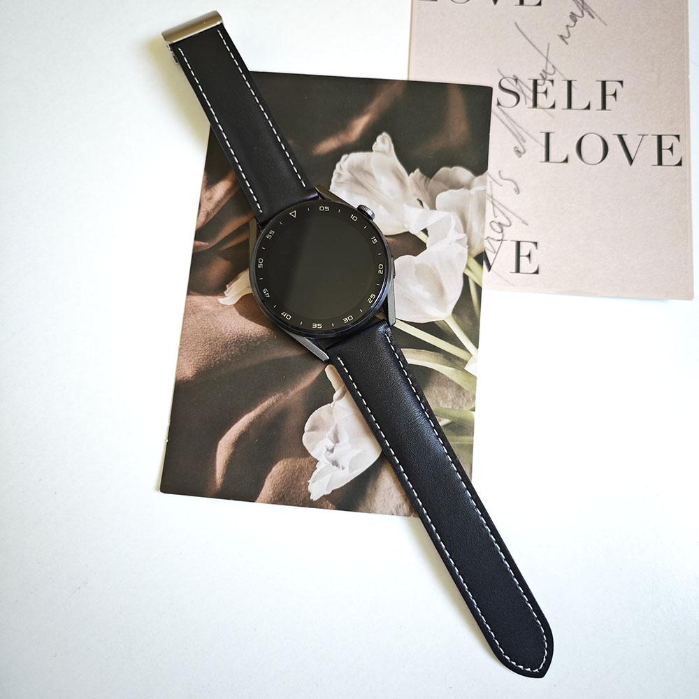 

22mm Universal Replacement Wrist Band Magnetic Cow Leather Strap Black