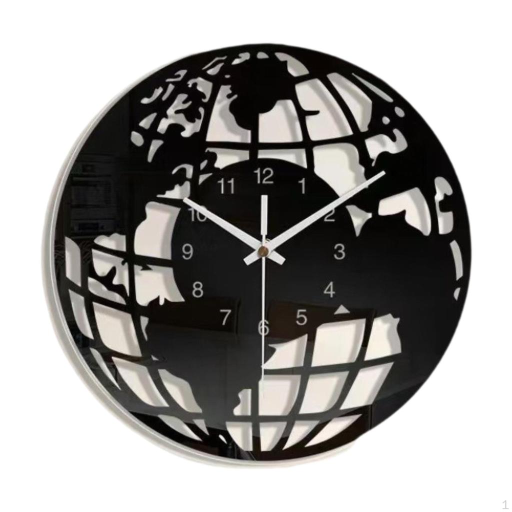 Acrylic Wall Clock with World Map Pattern, Movement, Silent, No Ticking, Home Decoration for Dining