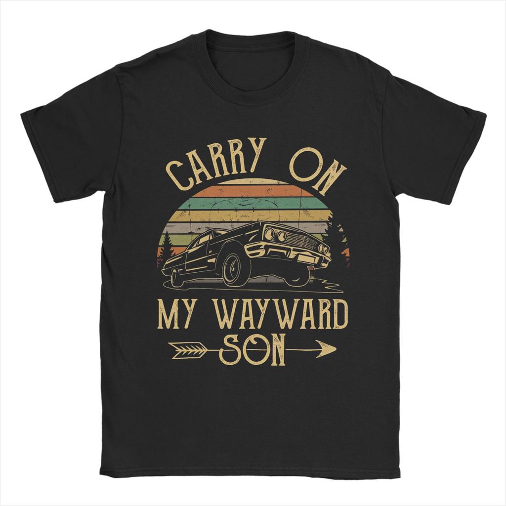 Supernatural Carry On My Wayward Son Dark Heather T-Shirts Men Novelty Crewneck Short Sleeve T Shirt Gift Idea Clothing