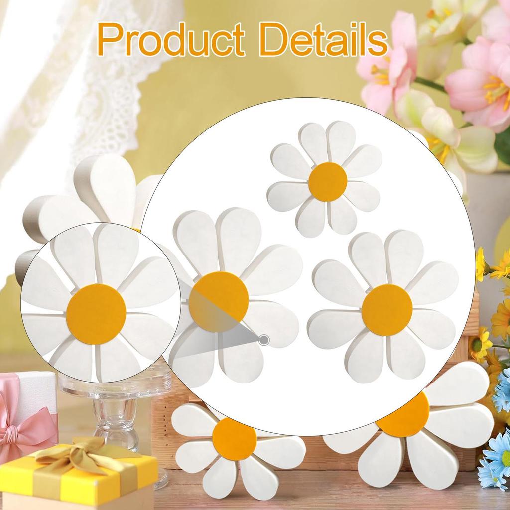 3 Pieces Wooden Decor Table Centerpieces Modern Desktop Ornament Floral Tabletop Sign Flower