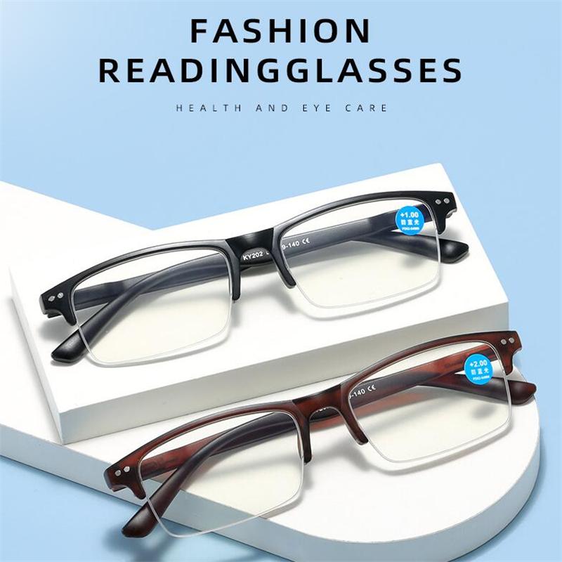 Spring Hinge Half Frame Anti Blue Light Square Reading Glasses Women Men Prescription +1 0 To +4 0 Diopters