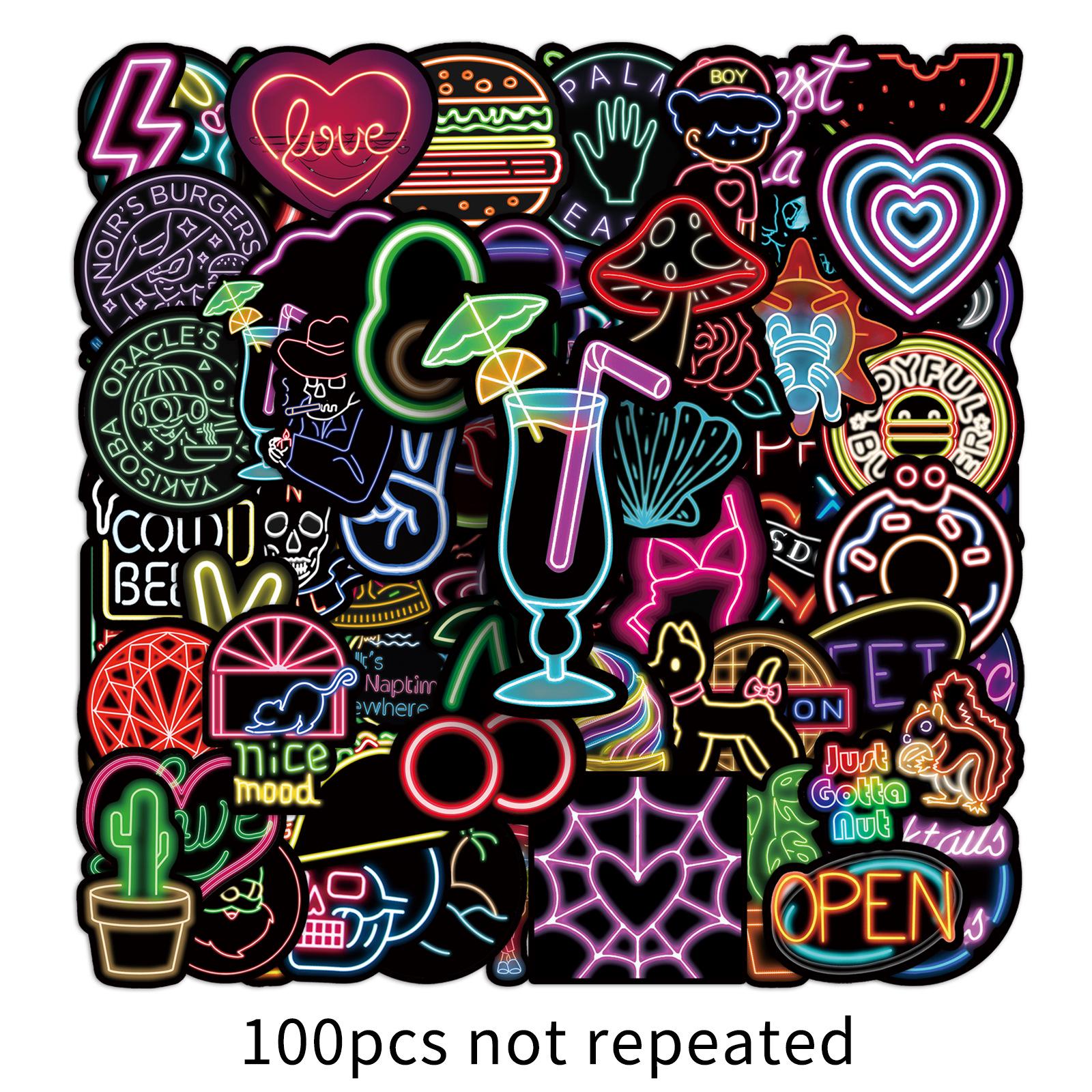 100 Neon Cartoon Graffiti Stickers: Trendy Toys & DIY Journal Decoration