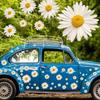 Fuutreo 12 Sheets Daisy Stickers 130 Pcs Flower Car Decals Self Adhesive Vinyl Retro Flower Car Sticker For Bumper Mirror Window Clings Laptop Wall