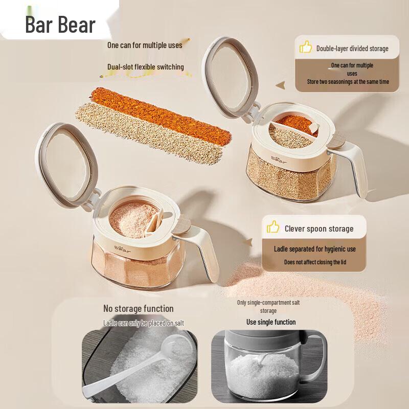 

Bear Double-Slot Glass Seasoning Jar Set