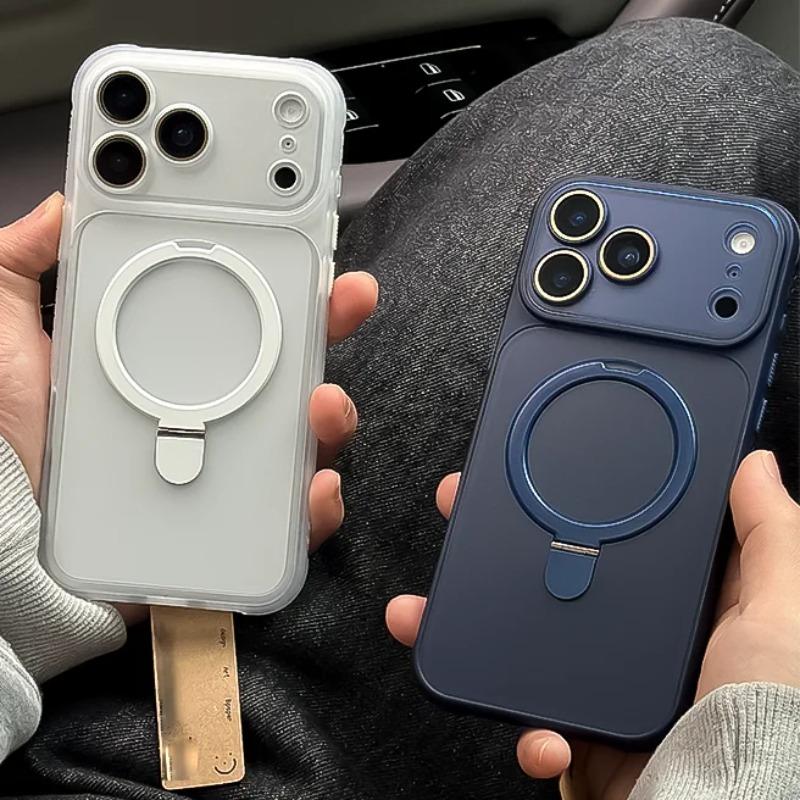 Matte Magnetic For Magsafe Wireless Charge Case For iPhone 17 16 15 14 13 12 11 Pro Max Plus Bracket Stand Holder Clear Cover