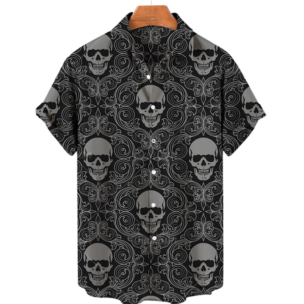 Hawaiian Beach Shirt Fashion Design Men's 3D Skull Print Shirt Retro Casual Street Clothing Men's Summer Unisex Short