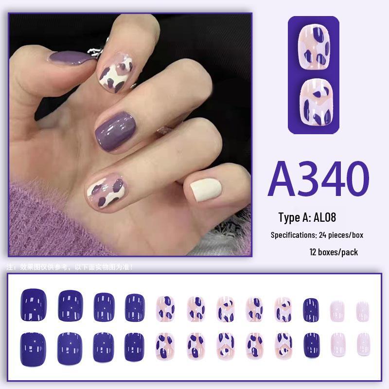 

Квітковий візерунок, короткі біло-фіолетові накладні нігті - Солодкий та милий стиль, знімні, для носіння.