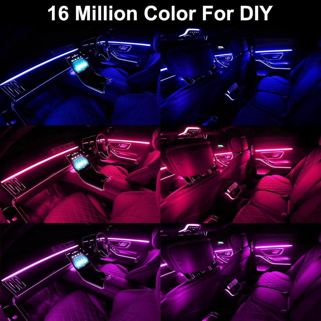 Interior Car LED Strip Lights APP Control, 5 In 1 RGB 16 Million Colors Ambient Lighting Kit With 236 Inches Fiber Optic, Music Mode Ide Car Lighting