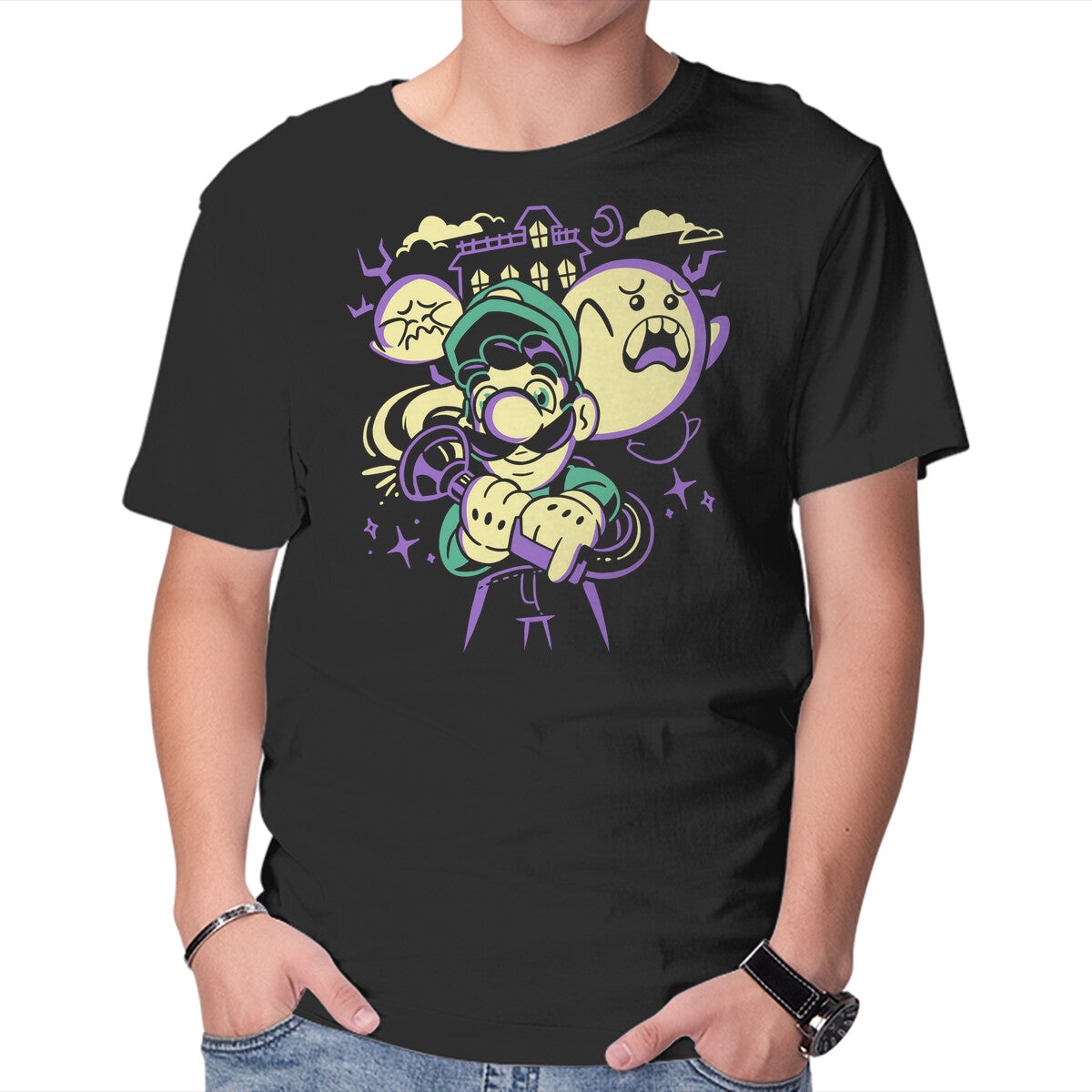Unisex Crew Neck T-Shirt Haunted House Cleaning Graphic Short Sleeve Casual Tee M