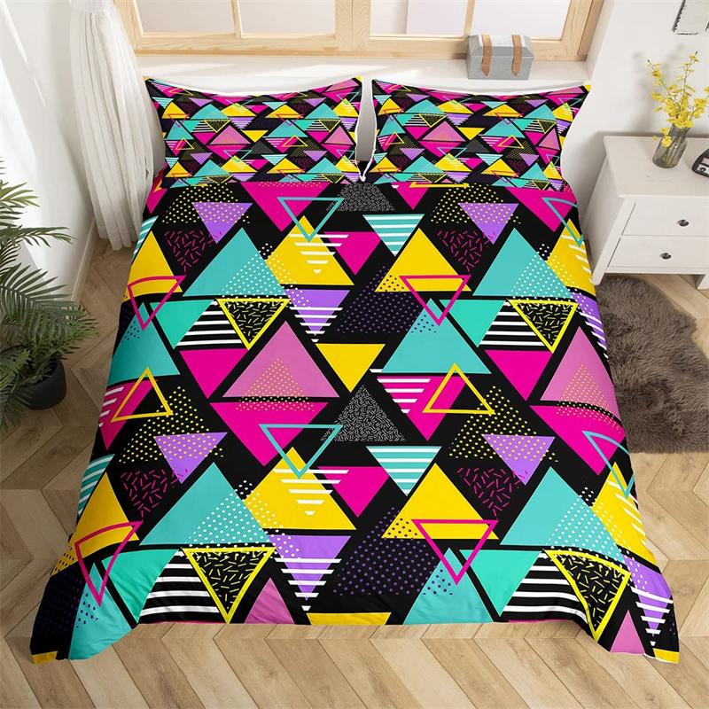 

Psychedelic 3D Geometric Duvet Cover Microfiber Colorful Pop Abstract Art Comforter Cover Retro 80s Style Bedding Set Queen Size Tool EU single(135x200cm)