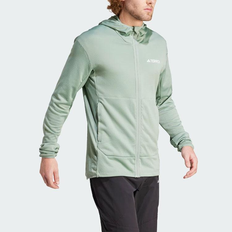 Adidas Xperior Light Fleece Hooded Jacket Solid Color Logo Long Sleeve Jacket Men Jacket Silver Gray Green IQ3718