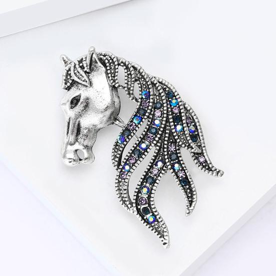 Retro Horse Head Brooch Rhinestone Horse Lapel Pin Vintage Style Alloy Horse Brooch Pin Outfit Accessory for Men Women Coat Shirt Hat