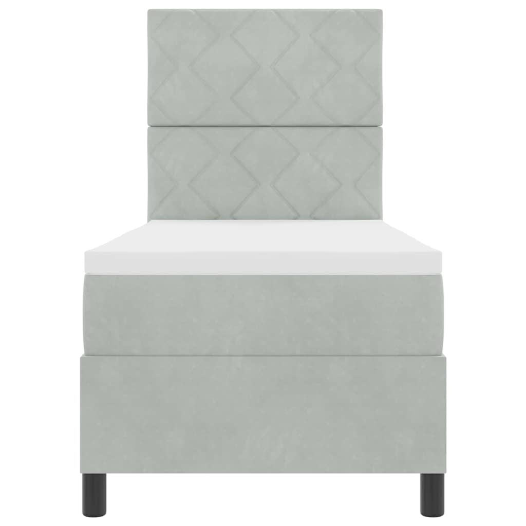 LED Box Spring Bed with Headboard Light Gray 80 X 200 Cm Velvet