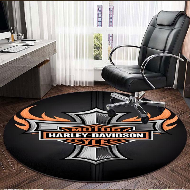 Harley Davidson Print Round Rug, Washable Floor Carpet, For Entryway Dorm Laundry Room Office Study, Home Decor Birthday Christmas Gift