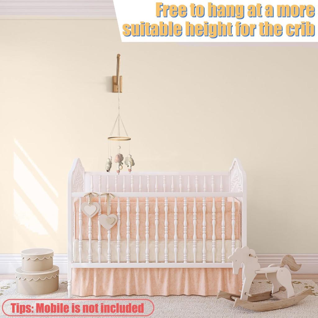 Crib Mobile Wooden Arm, Wall Mounted Suitable for All Cribs 100% Natural Larch Hanger Nusery Decor Baby Room Safe Holder(Mobile is not Included