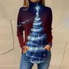 Women's Fashionable Loose-Fit High-Neck T-Shirt With Christmas Print Long-Sleeved Top