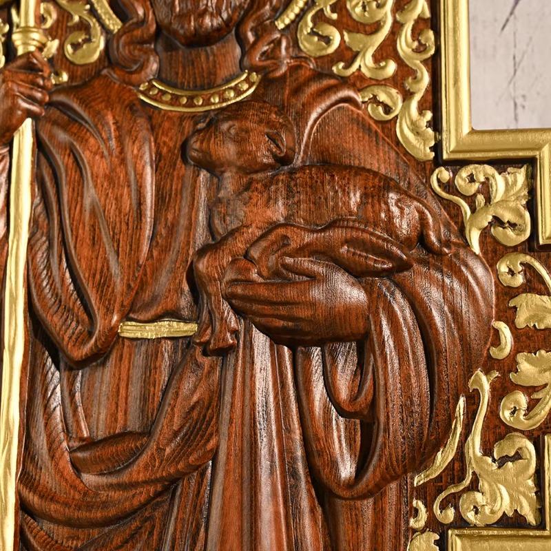 Vantage Εικόνα Ιησού Ποιμένα Πλάκα Γλυπτού, Εικόνα Καθολικών Αγίων, Πίστη, Χριστιανική Διακόσμηση Τοίχου Σπιτιού, Δώρο Ξυλογλυπτικής