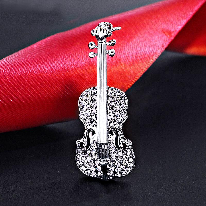Wedding Party Favor Personalized Gifts for Guests Violin Brooch Bling Crystal Pins Love Lapel Brooches Rhinestone Brooch