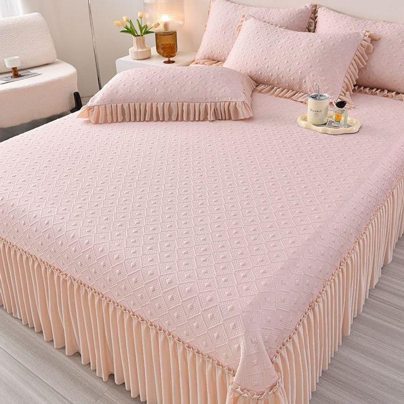 Machine Washable Summer Ice Silk Bed Skirt Cooling Mat Set
