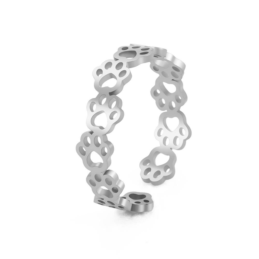 Korean Fashion Black Cat Paw Stainless Steel Open Ring