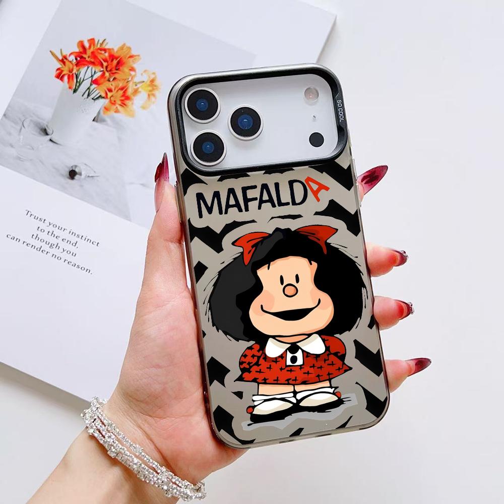 

Cartoon Cute M-Mafalda Phone Case For iPhone 17 16 15 14 13 12 11 Pro Max Air Matte Laser Aurora Shockproof Funda iPhone 16 Pro Max