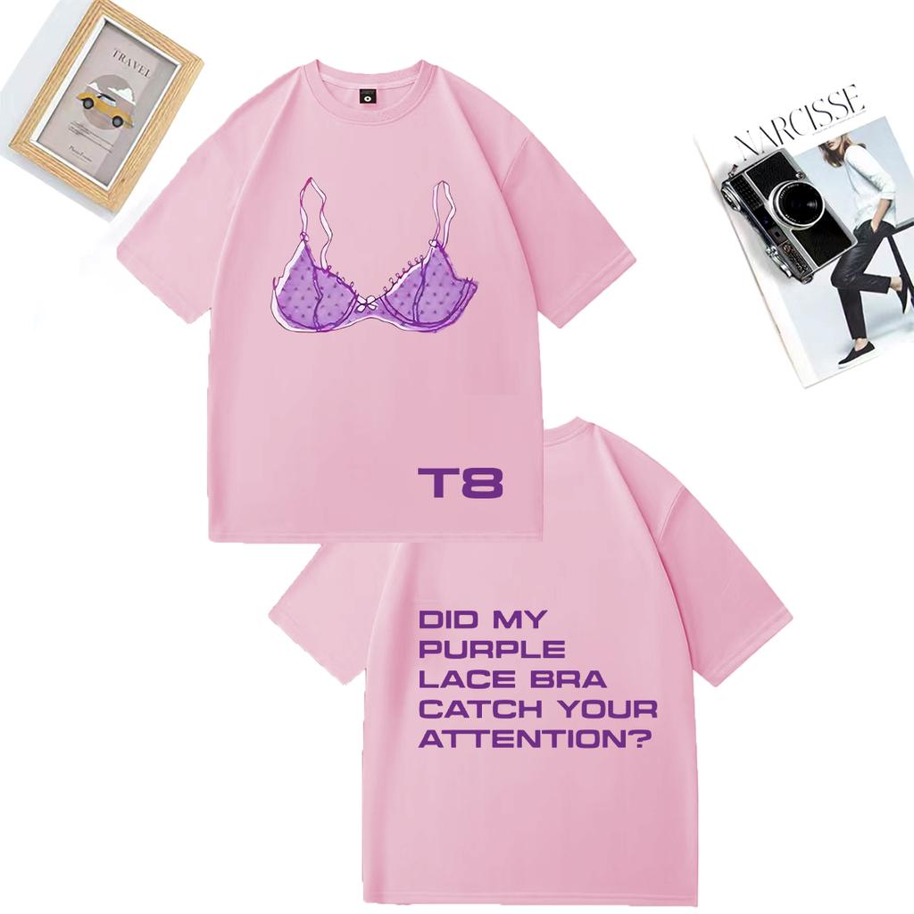 Tate McRae Purple Lace Bra So Close To What print T Shirt Men Woman's vintage Oversized 100% Cotton Summer Unisex plus size Tops