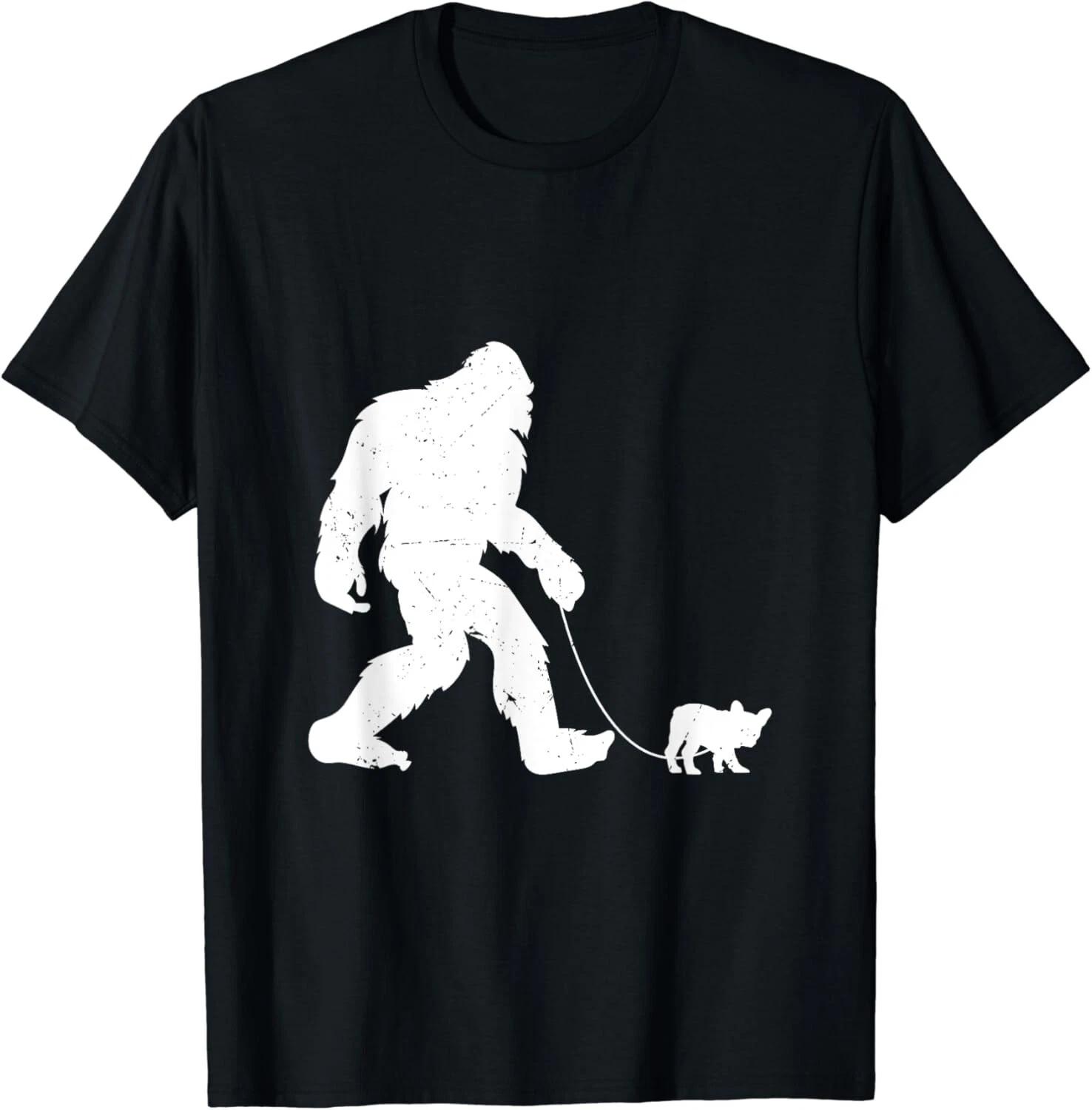 Bigfoot Walking A French Bulldog Sasquatch Frenchie Love Gift Unisex T-Shirt L