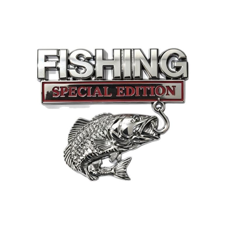 Metal Fishhook Badge Car Decal Special Fishing Edition Self-adhesive Sticker for Truck Van Fishing Lovers