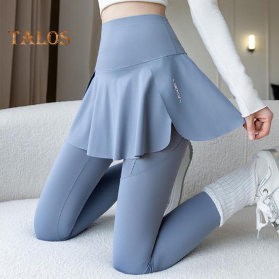 Damen Yogahose mit Fake-Tow-Piece-Rock, Patchwork, Skinny-Kompression, hohe Taille, Telefontasche, Po-Lift, Anti-Exposure, nahtlos, Sport, Fitnessstudio, Joggen