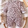 Salopetă pentru nou-născut cu imprimeu leopard, cu mânecă lungă, din bumbac, potrivită pentru 0-24 luni Salopetă pentru copii mici, fetiță