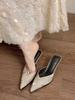 Fashion 2025 New Thin Pointed Thin Heel V-mouth High Heel Temperament Bao Head Half Slippers Women Wear