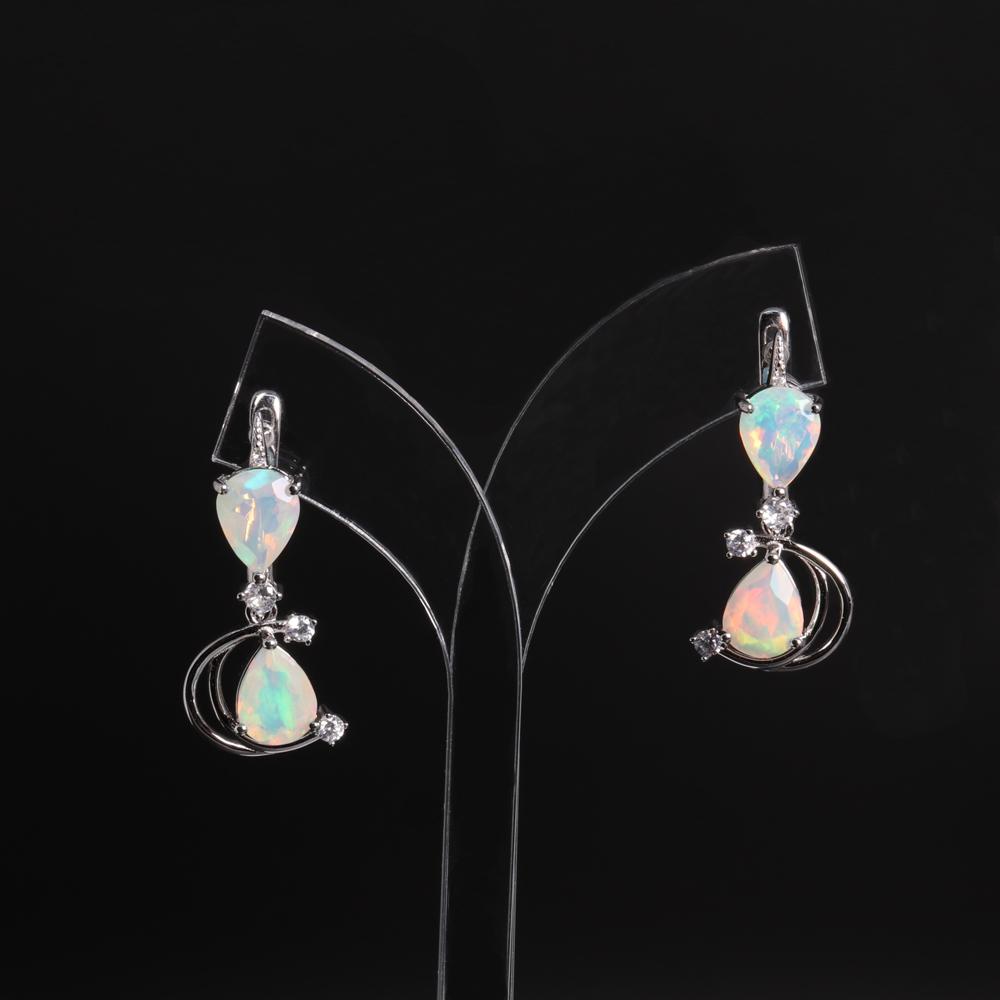 Ohrringe mit Verschluss im Sterne-Mond-Design, 925er Sterlingsilber mit 4 Karat natürlichem Opal, hochwertiger Schmuck für Frauen und Ehefrauen, schönes Geschenk