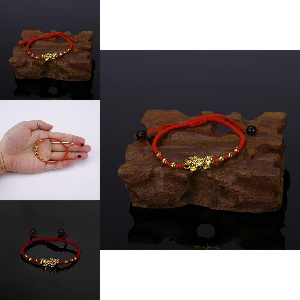 Handmade Alloy Bead Pi Xiu Bracelet With Adjustable Red Cord For Travel And Gifts
