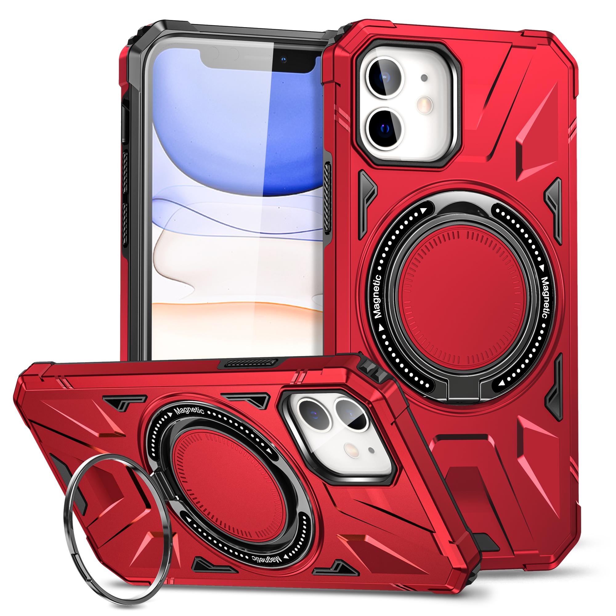 

For iPhone 11 Case Anti-fall TPU+PC Kickstand Magnetic Mobile Phone Shell Red