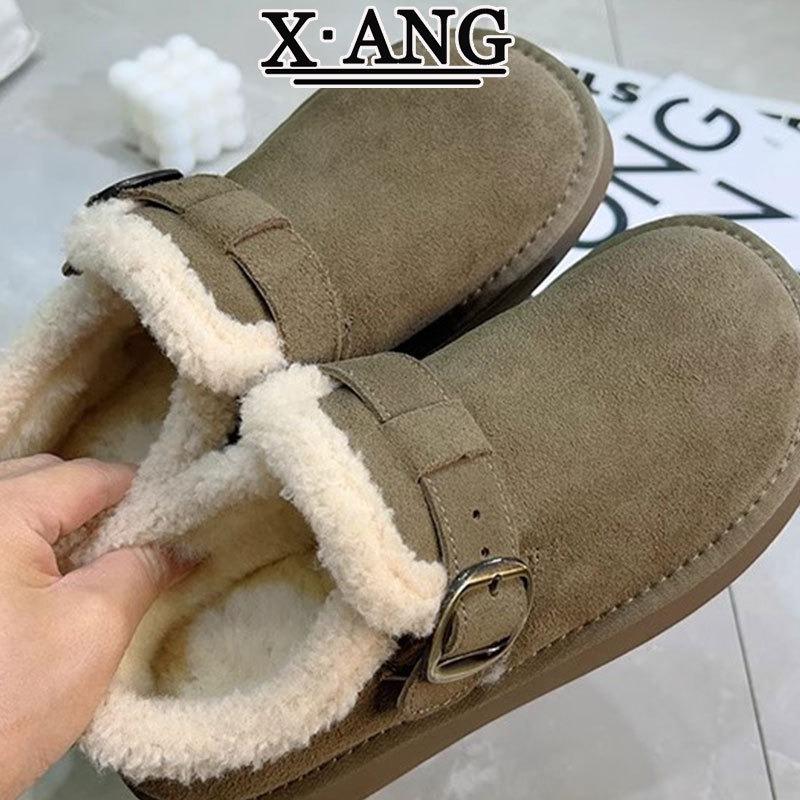Cowhide All-inclusive Velvet Warm One-pedal Cotton Shoes Snow Boots Women's Thick-soled Lamb Wool Shoes Children