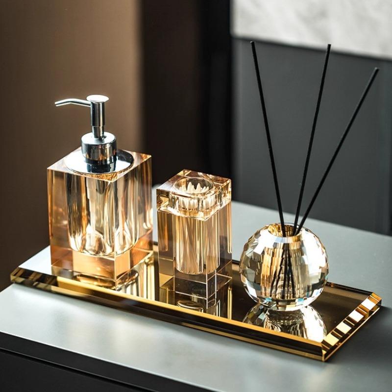 Luxury Crystal Glass Soap Dispenser Bottle Bathroom Shampoo Refill Bottle Hotel Toothpick Holder Soap Dish Pump Lotion Bottle